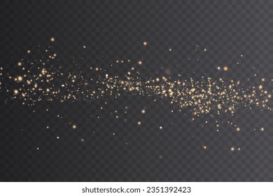 Christmas background. Powder dust light PNG. Magic shining gold and white dust. Fine, shiny dust bokeh particles fall off slightly. Fantastic shimmer effect. Vector illustrator.