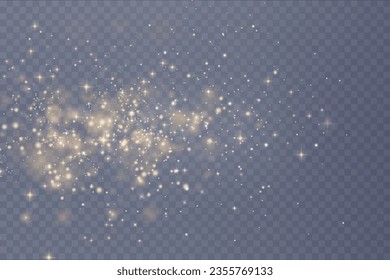 Christmas background. Powder dust light PNG. Magic shining gold dust. Fine, shiny dust bokeh particles fall off slightly. Fantastic shimmer effect. Vector illustrator.
