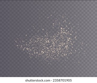 Christmas background. Powder dust light PNG. Magic shining gold dust. Fine, shiny dust bokeh particles fall off slightly. Fantastic shimmer effect. Vector illustrator.