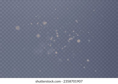 Christmas background. Powder dust light PNG. Magic shining gold dust. Fine, shiny dust bokeh particles fall off slightly. Fantastic shimmer effect. Vector illustrator.