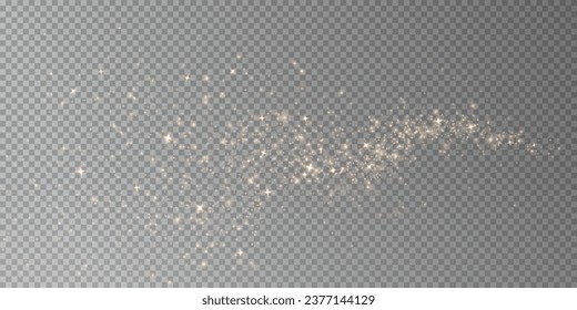 Fondo de Navidad. Luz de polvo PNG. Cometa de oro brillante mágico. Las partículas finas y brillantes del polvo se caen ligeramente. Fantástico efecto shimmer. Ilustrador de vectores.