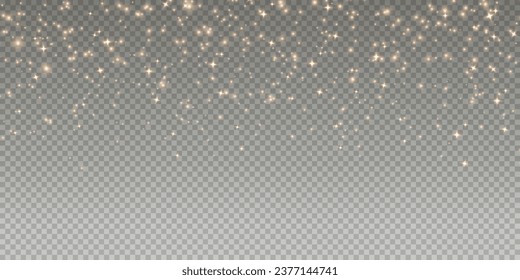 Fondo de Navidad. Luz de polvo PNG. Polvo de oro brillante mágico. Las partículas finas y brillantes del polvo se caen ligeramente. Fantástico efecto shimmer. Ilustrador de vectores.