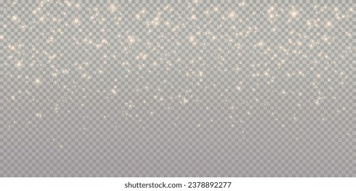Christmas background. Powder dust light PNG. Magic shining gold dust. Fine, shiny dust bokeh particles fall off slightly. Fantastic shimmer effect. Vector illustrator.	