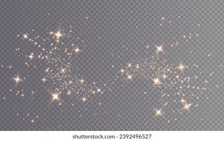 Fondo de Navidad. Luz de polvo PNG. Polvo de oro brillante mágico. Las partículas finas y brillantes del polvo se caen ligeramente. Fantástico efecto shimmer. Ilustrador de vectores.