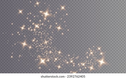 Christmas background. Powder dust light PNG. Magic shining gold dust. Fine, shiny dust bokeh particles fall off slightly. Fantastic shimmer effect. Vector illustrator.