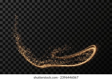 Weihnachtshintergrund. Pulverstaubbeleuchtung PNG. Magisch leuchtender Goldstaub. Feine, glänzende Bokeh-Partikel fallen leicht ab. Fantastischer Schimmer-Effekt. Vektorgrafik-Illustrator.