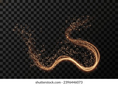 Christmas background. Powder dust light PNG. Magic shining gold dust. Fine, shiny dust bokeh particles fall off slightly. Fantastic shimmer effect. Vector illustrator.