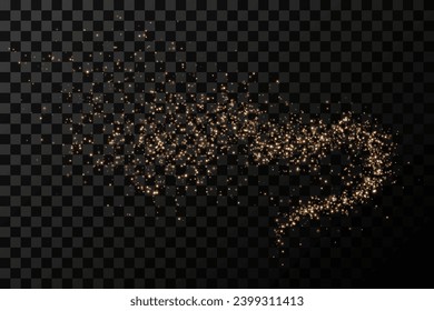  Christmas background. Powder dust light PNG. Magic shining gold dust. Fine, shiny dust bokeh particles fall off slightly. Fantastic shimmer effect. Vector illustrator.