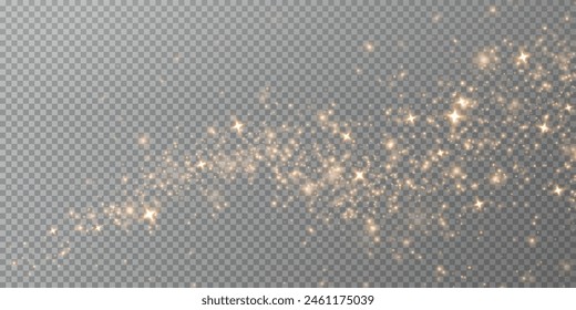 Christmas background. Powder dust light PNG. Magic shining gold dust. Fine, shiny dust bokeh particles fall off slightly. Fantastic shimmer effect. Vector illustrator.	

