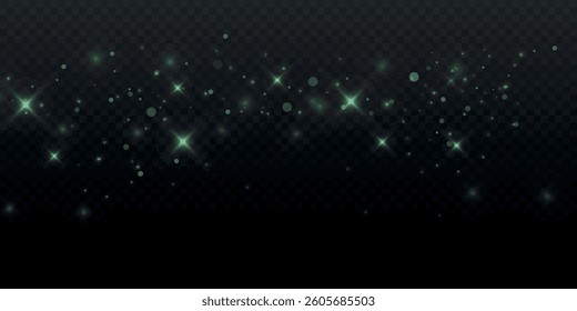  Christmas background. Powder dust light PNG. Magic shining green dust. Fine, shiny dust bokeh particles fall off slightly. Fantastic shimmer effect. Vector illustrator. 