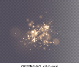 Christmas background. Powder gold dust PNG. Magic shining gold dust. Fine, shiny dust bokeh particles fall off slightly. Fantastic shimmer effect.