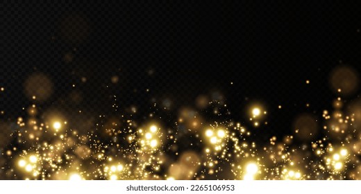 Fondo de Navidad. Polvo de oro PNG. Polvo de oro brillante mágico. Las partículas finas y brillantes del polvo se caen ligeramente. Fantástico efecto shimmer.