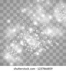 Christmas background. Powder PNG. Magic shining white dust. Fine, shiny dust particles fall off slightly. Fantastic shimmer effect.