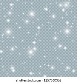 Christmas background. Powder PNG. Magic shining white dust. Fine, shiny dust particles fall off slightly. Fantastic shimmer effect.