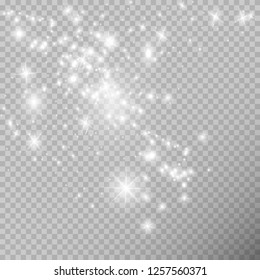 Christmas background. Powder PNG. Magic shining white dust. Fine, shiny dust particles fall off slightly. Fantastic shimmer effect.