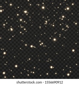 Christmas background. Powder PNG. Magic shining gold dust. Fine, shiny dust bokeh particles fall off slightly. Fantastic shimmer effect. Vector illustrator.