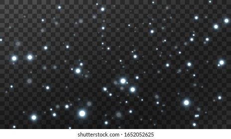 Christmas background. Powder PNG. Magic shining white dust. Fine, shiny dust particles fall off slightly. Fantastic shimmer effect.