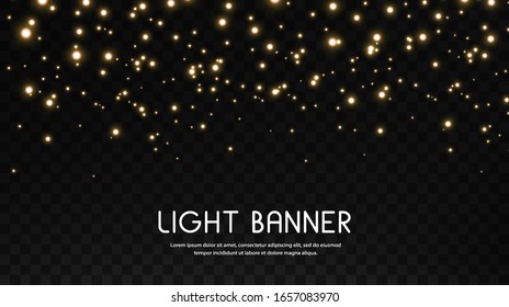 Christmas background. Powder PNG. Magic shining gold dust. Fine, shiny dust bokeh particles fall off slightly. Fantastic shimmer effect. Vector illustrator.