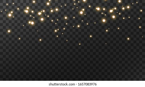 Christmas background. Powder PNG. Magic shining gold dust. Fine, shiny dust bokeh particles fall off slightly. Fantastic shimmer effect. Vector illustrator.