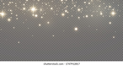 Christmas background. Powder PNG. Magic shining gold dust. Fine, shiny dust bokeh particles fall off slightly. Fantastic shimmer effect. Vector illustrator.