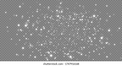 Christmas background. Powder PNG. Magic shining white dust. Fine, shiny dust particles fall off slightly. Fantastic shimmer effect.