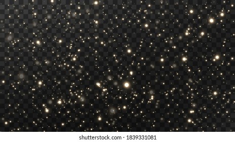 Christmas background. Powder PNG. Magic shining gold dust. Fine, shiny dust bokeh particles fall off slightly. Fantastic shimmer effect. Vector illustrator.