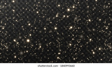 Christmas background. Powder PNG. Magic shining gold dust. Fine, shiny dust bokeh particles fall off slightly. Fantastic shimmer effect. Vector illustrator.