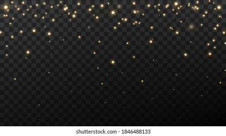 Christmas background. Powder PNG. Magic shining gold dust. Fine, shiny dust bokeh particles fall off slightly. Fantastic shimmer effect. Vector illustrator.