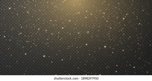 Christmas background. Powder PNG. Magic shining gold dust. Fine, shiny dust bokeh particles fall off slightly. Fantastic shimmer effect. Vector illustrator.