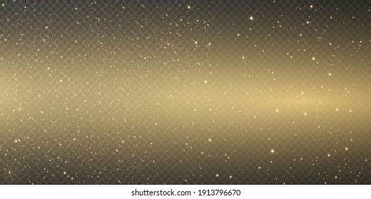 Christmas background. Powder PNG. Magic shining gold dust. Fine, shiny dust bokeh particles fall off slightly. Fantastic shimmer effect. Vector illustrator.