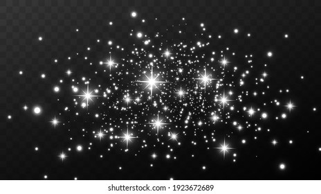 Christmas background. Powder PNG. Magic shining white dust. Fine, shiny dust particles fall off slightly. Fantastic shimmer effect.