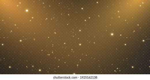 Christmas background. Powder PNG. Magic shining gold dust. Fine, shiny dust bokeh particles fall off slightly. Fantastic shimmer effect. Vector illustrator.