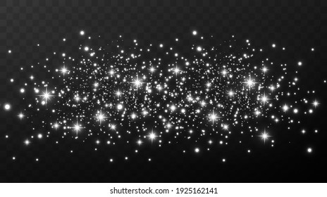 Christmas background. Powder PNG. Magic shining white dust. Fine, shiny dust particles fall off slightly. Fantastic shimmer effect.