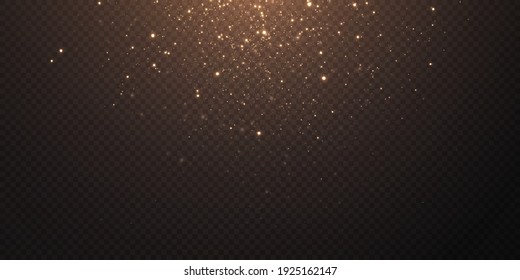 Christmas background. Powder PNG. Magic shining gold dust. Fine, shiny dust bokeh particles fall off slightly. Fantastic shimmer effect. Vector illustrator.