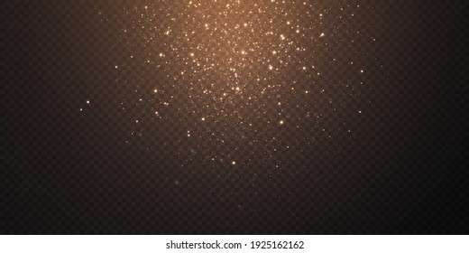 Christmas background. Powder PNG. Magic shining gold dust. Fine, shiny dust bokeh particles fall off slightly. Fantastic shimmer effect. Vector illustrator.