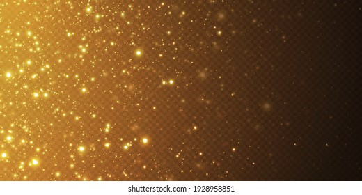 Christmas background. Powder PNG. Magic shining gold dust. Fine, shiny dust bokeh particles fall off slightly. Fantastic shimmer effect. Vector illustrator.