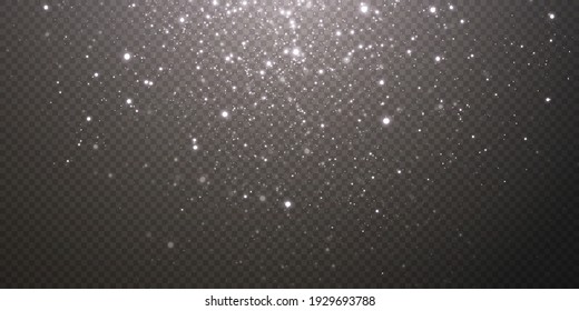 Christmas background. Powder PNG. Magic shining white dust. Fine, shiny dust particles fall off slightly. Fantastic shimmer effect.