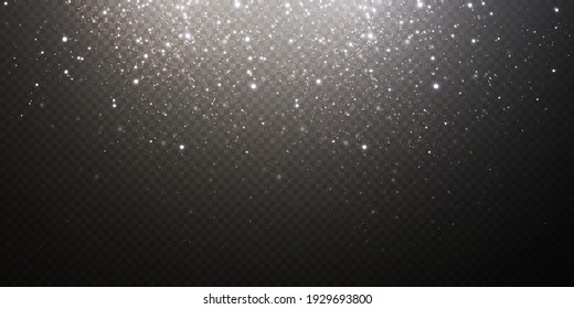 Christmas background. Powder PNG. Magic shining white dust. Fine, shiny dust particles fall off slightly. Fantastic shimmer effect.