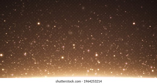 Las estrellas de los confeti de oro de Navidad están cayendo, las estrellas brillantes vuelan por el cielo nocturno en medio de la reflexión de los puntos de luz del espacio. fondo vectorial de vacaciones. brillo mágico.