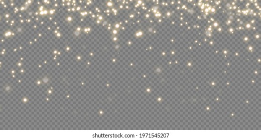 Christmas background. Powder PNG. Magic shining gold dust. Fine, shiny dust bokeh particles fall off slightly. Fantastic shimmer effect. Vector illustrator.	