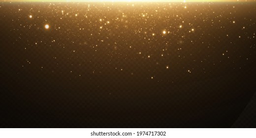 Christmas background. Powder PNG. Magic shining gold dust. Fine, shiny dust bokeh particles fall off slightly. Fantastic shimmer effect. Vector illustrator.