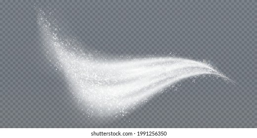 Cometa blanco flotando en el aire, soplado por el viento con pequeñas partículas de luz y estrellas. Decoración festiva, para postales, texturas, invitaciones, regalos, revistas, sitios, videos, salvapantallas, dis