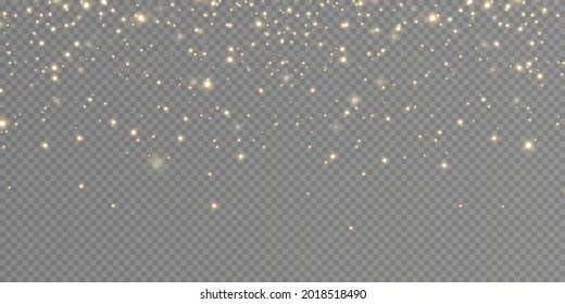 Christmas background. Powder PNG. Magic shining gold dust. Fine, shiny dust bokeh particles fall off slightly. Fantastic shimmer effect. Vector illustrator.