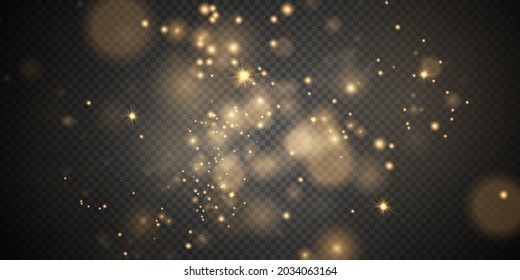  Christmas background. Powder PNG. Magic shining gold dust. Fine, shiny bokeh dust particles fall off slightly. The magical effect of flickering lights.