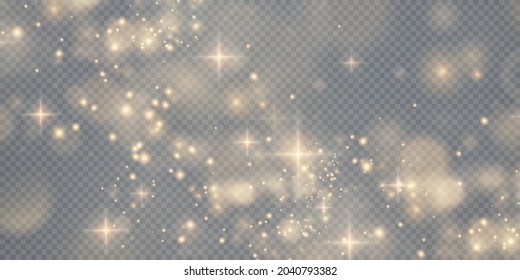 Christmas Background. Powder PNG. Magic Shining Gold Dust. Fine, Shiny Bokeh Dust Particles Fall Off Slightly. The Magical Effect Of Flickering Lights.