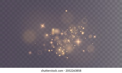 Christmas background. Powder PNG. Magic shining gold dust. Fine, shiny dust bokeh particles fall off slightly. Fantastic shimmer effect. Vector illustrator.