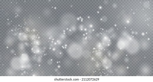 Christmas background. Powder PNG. Magic shining white dust. Fine, shiny dust particles fall off slightly. Fantastic shimmer effect.
