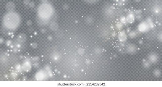 Christmas background. Powder PNG. Magic shining white dust. Fine, shiny dust particles fall off slightly. Fantastic shimmer effect.	
