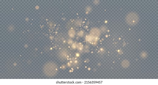 Christmas background. Powder PNG. Magic shining gold dust. Fine, shiny dust bokeh particles fall off slightly. Fantastic shimmer effect.