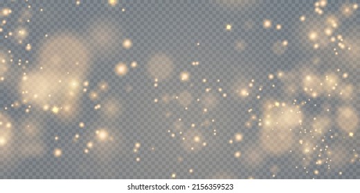 Christmas background. Powder PNG. Magic shining gold dust. Fine, shiny dust bokeh particles fall off slightly. Fantastic shimmer effect.